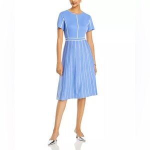 Misook Contrast Stripe A-Line Blue Midi Dress Size XS